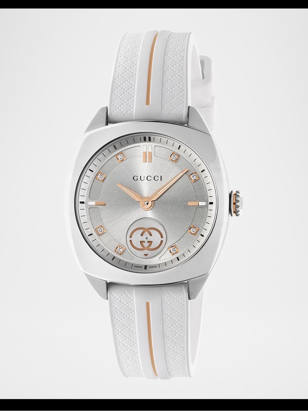 Gucci Interlocking 29mm Diamond Watch White Rose Gold YA142512